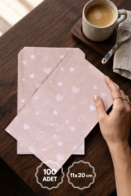 Heart Pattern Paper Bag, Kraft-White 11X20 cm - 100 Pieces