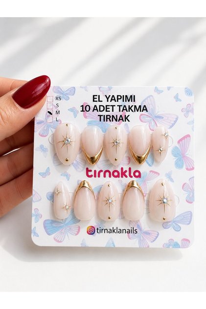 El Yapımı XSmall Beden Kısa Badem 10'lu Tekrar Kullanılabilir Takma Protez Tırnak