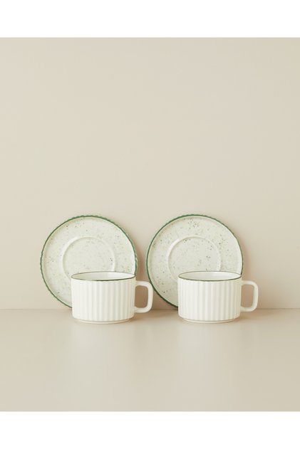 Set de cești de ceai Lunara Porțelan 4 piese pentru 2 persoane 220 ml Alb - Verde