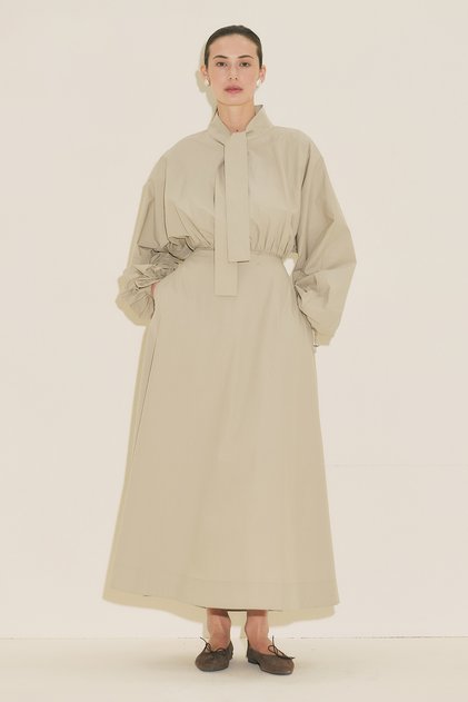 Dress with Wide Sleeves Design Khaki