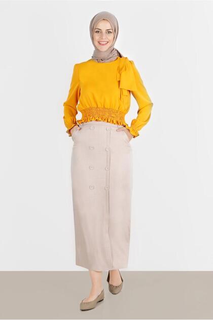 Elastic Waist Bow Detailed Blouse 42755