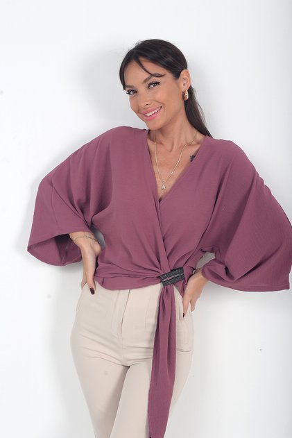 بلوزة Ayrobin قصيرة بياقة مزدوجة للنساء