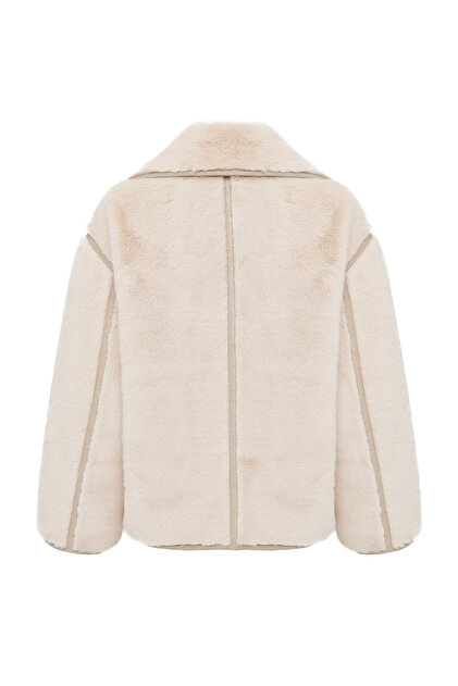 Derimod Malmö Kadın Bej Devrik Yaka Oversize Teddy Deri Mont