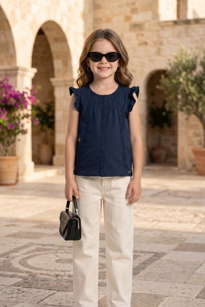Lace Detailed Ruffled Short Sleeve Girls' T-Shirt
