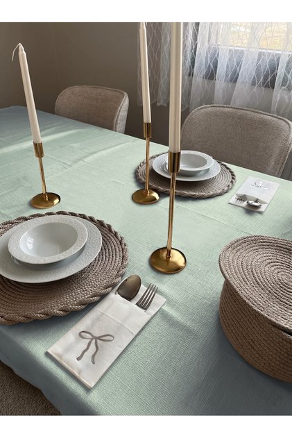 Mint Color Linen Textured Tablecloth
