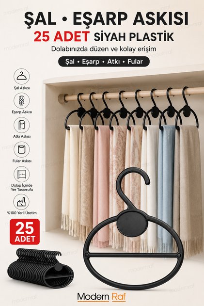 25 Pieces Black Shawl Hangers Scarf Hanger and Closet Organizer Plastic Hanger Set for Scarves and Foulards