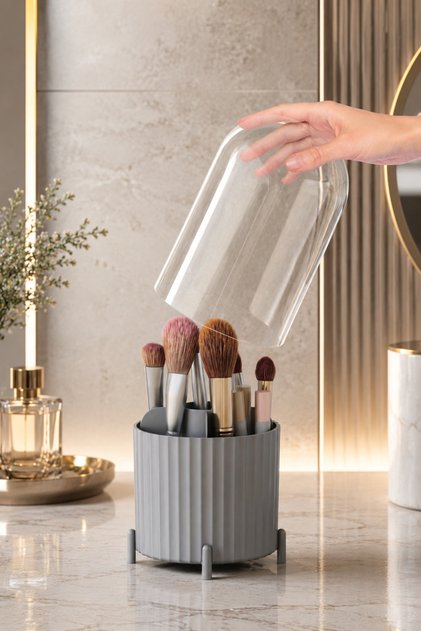 Zebra Makyaj Fırçası ve Kozmetik Düzenleyici Şeffaf Kapaklı Hijyenik Organizer