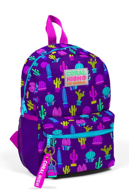 Little Nest Backpack Purple Pink Cactus Patterned Two Compartments 23337