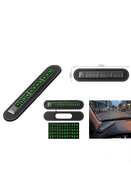 Luxury Leather Design In-Car Phone Number Plate Green Highlighter 13.5X3.2 cm Black