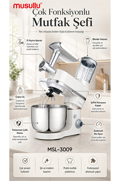Musullu MSL-3009 Stand Mikser - 1800W, 7 L - Fiyatı, Yorumları