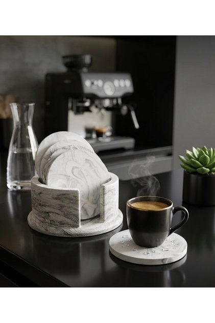 Gri Mermer Desenli Bardak Altlığı