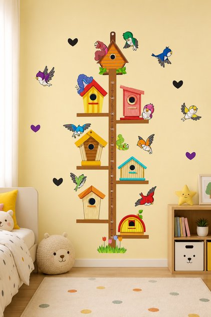 Sevimli Kuş Evleri Boy Cetveli Çocuk Odası Sticker