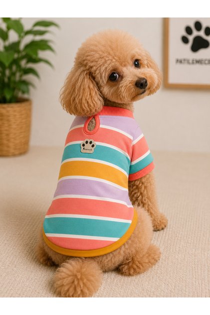 PEMBE ÇİZGİLİ KEDİ KÖPEK T SHİRT