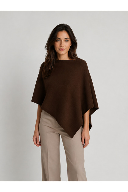 Asymmetrical Cut Knitwear Acrylic Poncho