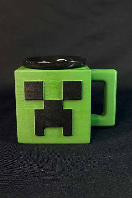 Minecraft Creeper Kupa | 3D Kabartmalı Seramik Kupa | El Boyaması Oyuncu Kupası