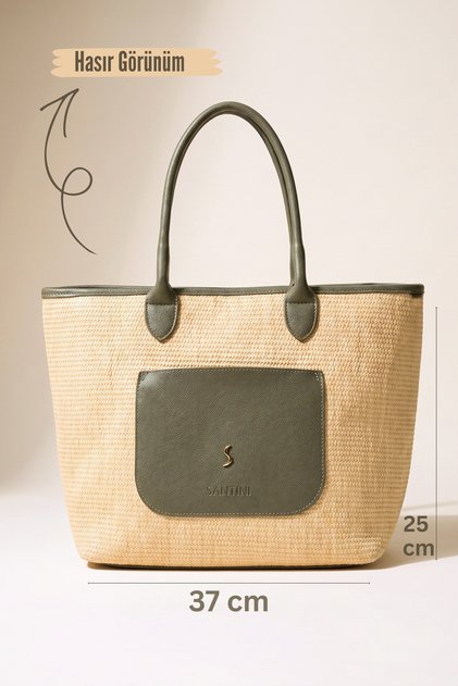 Women's Handbag Shoulder Bag Straw Bag Handbag Daily Large Size Summer Tote Bag Zippered Khaki – Aveline Tote