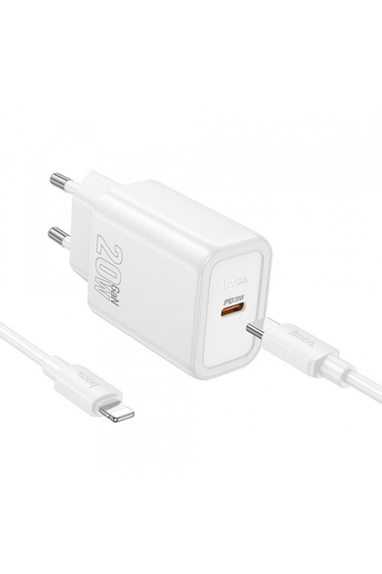 Incarcator Retea Cu Cablu Lightning HOCO N60, 20W, 3A, 1 x USB-C, Alb