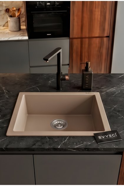 Real Stone K012 Gordion 60 Cappuccino Granit Mutfak Eviyesi 60x47,50 cm