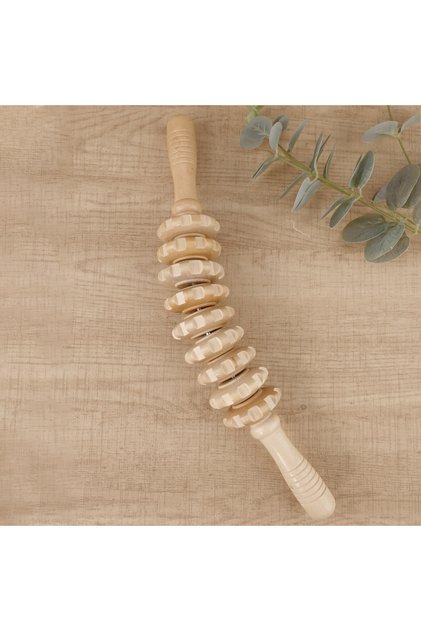 A curved Wooden Therapy Massager Roller Trigger Point Massager Stick for Fascia Cellulite Muscle &
