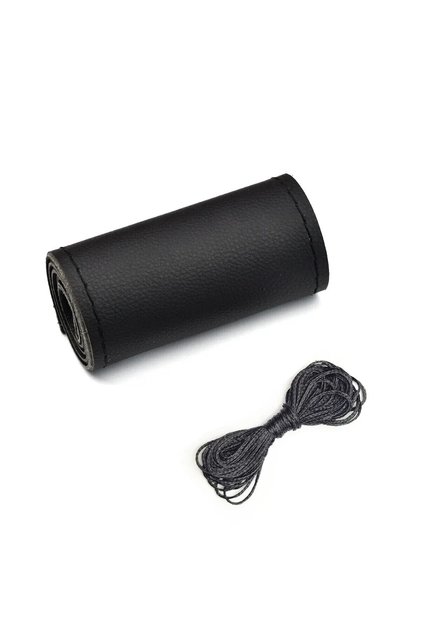 Black (Smooth) Universal Leather Car Steering Wheel Stitch On Wrap Cover Fit for 38cm 14" DIY Sewing