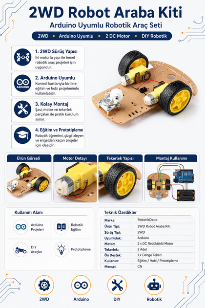 2WD Robot Araba Kiti Arduino Uyumlu Robotik Araç Seti