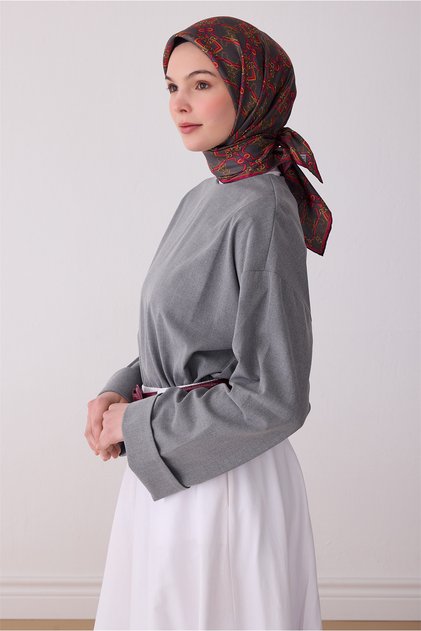 Çok Renkli Klasik Desen %100 Twill İpek Eşarp 4328 - 05