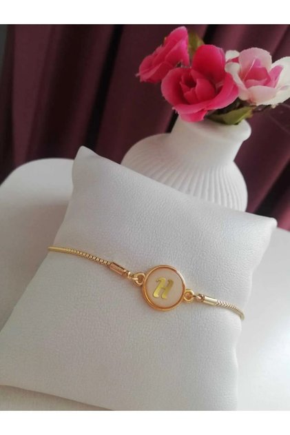 Gold Mother of Pearl Adjustable Women's Gold Elevator H Letter Bracelet