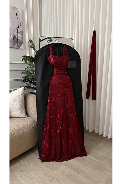 DUBA Luxurious Burgundy Evening Gown, Combining Femininity and Elegance-  Trendyol