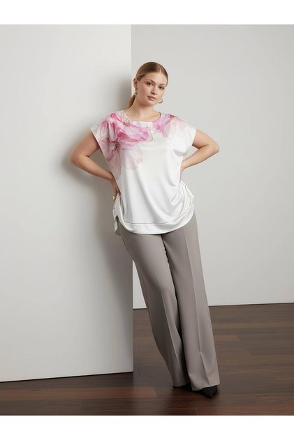 Plus Size Print Patterned Short Sleeve Blouse Shirt