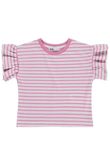 Striped Flywheel Sleeve T-Shirt for 2-5 Years Old - Pink