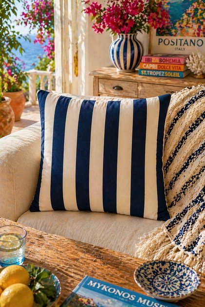 Bonjour & Cat Patterned Modern Throw Pillow Cover Energetic & Stylish Living Room Decor