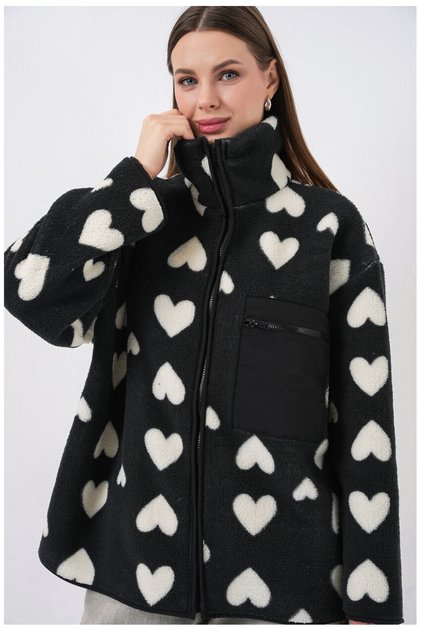 Fermuarlı Oversize Peluş Mont