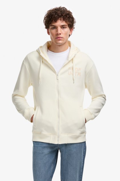 Erkek Comfort Fit Fermuarlı Kapüşonlu Krem Örme Hırka 50315757-VR256