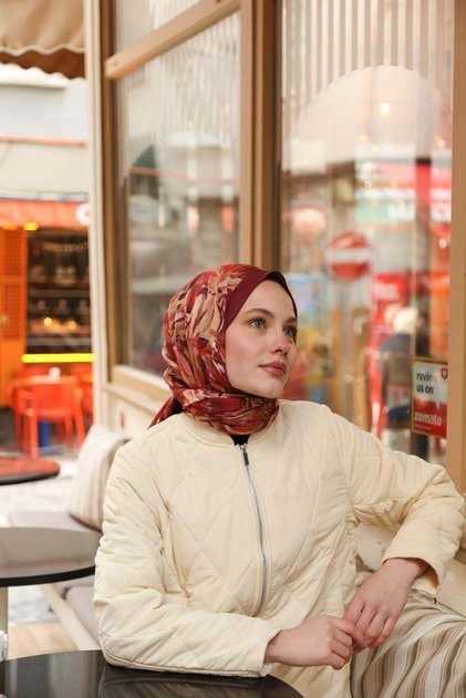 شال نوا باتيك منقوش - أحمر داكن-جملي