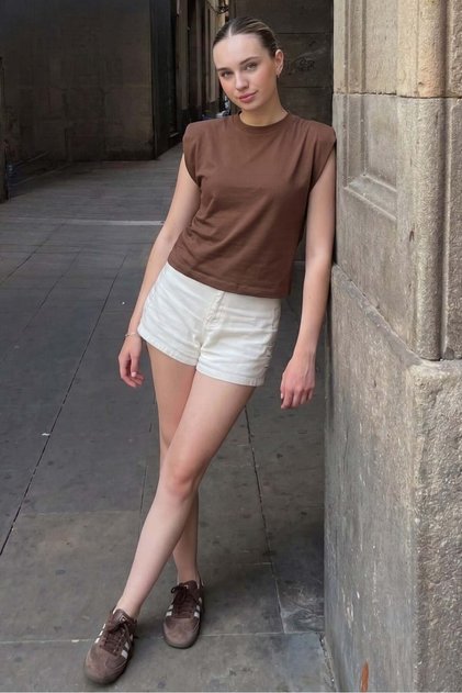 Milk Coffee Padded Basic T-Shirt Mg2809