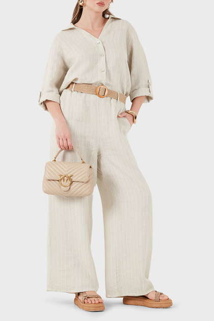Striped Relaxed Fit High Waist Wide Leg Linen Trousers Pants 5056Rn
