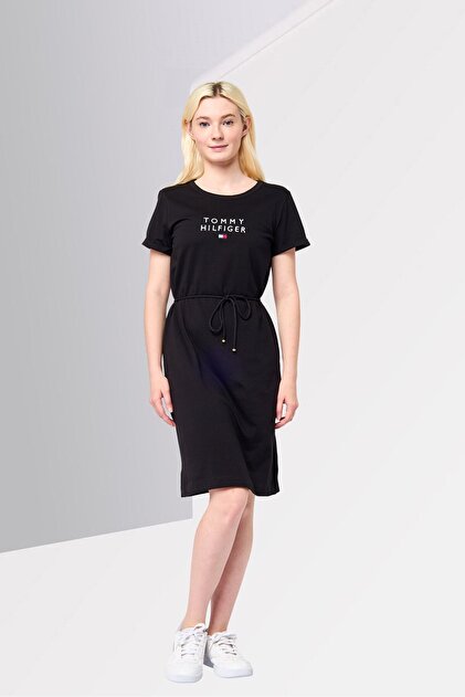 Tommy Hilfiger Women Regular Fit Embroidered Logo Short Sleeve Mini Dress,  Black- Trendyol