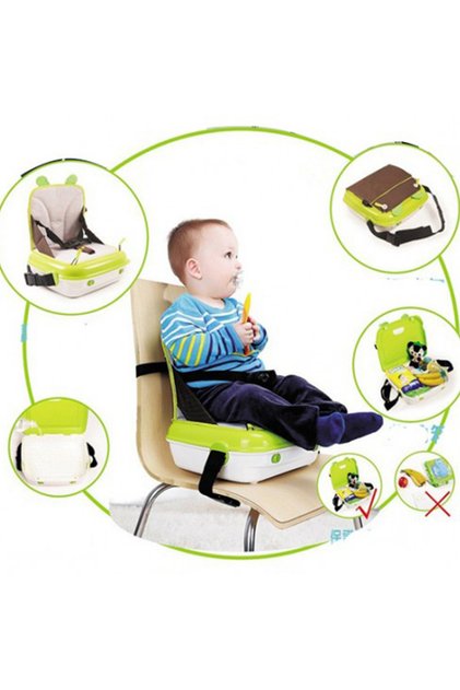 Portable Baby Booster Seat Dining Chair with Storage Box and Harness for Travel and Home