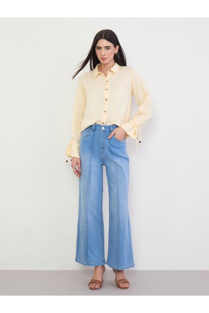 Purple Linen Blend Shirt with Drawstring Cuffs