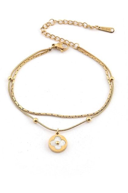 Steel Gold Enamel-Clover Detail Bracelet