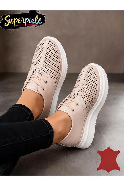 Pantofi casual dama piele naturala roz perforati