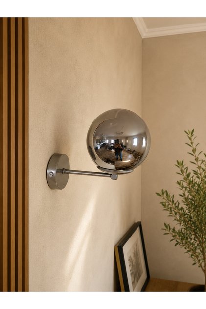 Si̇mge Gray Arm Globe Glass Wall Lamp
