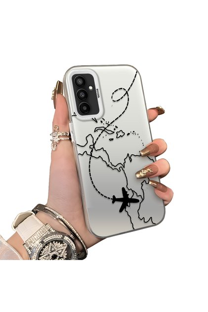 Samsung Galaxy M13/M23 Compatible Travel-Themed Map Airplane Printed Impact-Resistant Hard Case