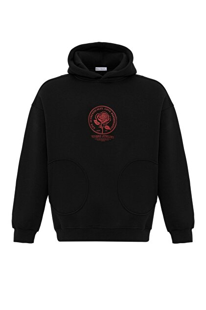 Pocket detailed printed oversize sweatshirt