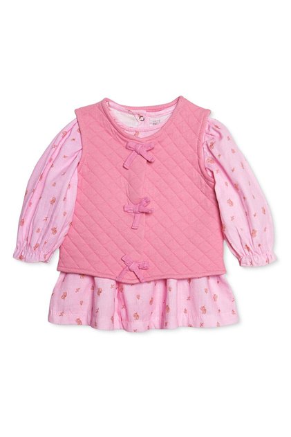 HelloBaby Kız Bebek Elbise Çiçek Baskılı Çıtçıtlı Bisiklet Yaka Uzun Kol