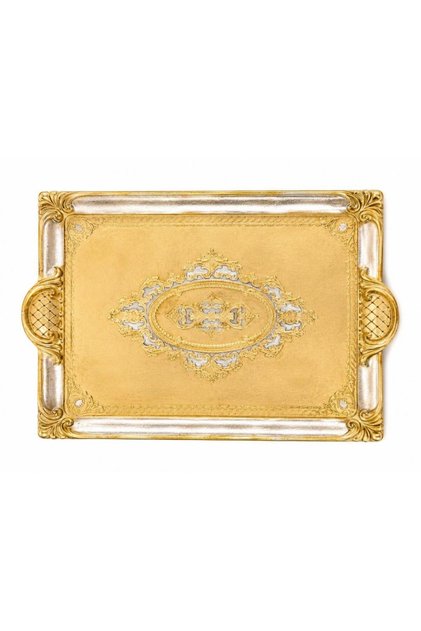 L&M 241/Pp-4 Rosewood Gold/Silver Tray 46X32 cm