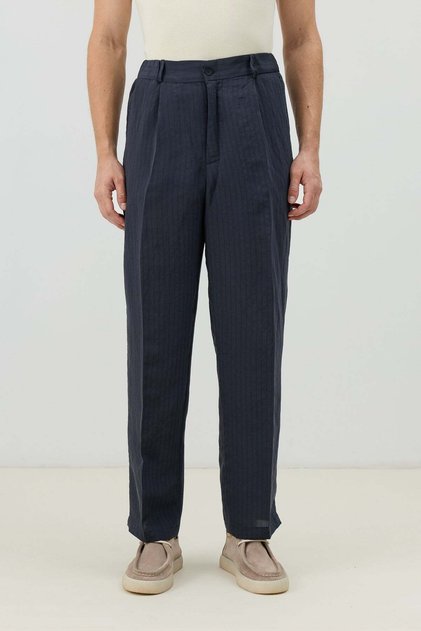 Anthracite Modal Blend Striped Relaxed Men's Trousers