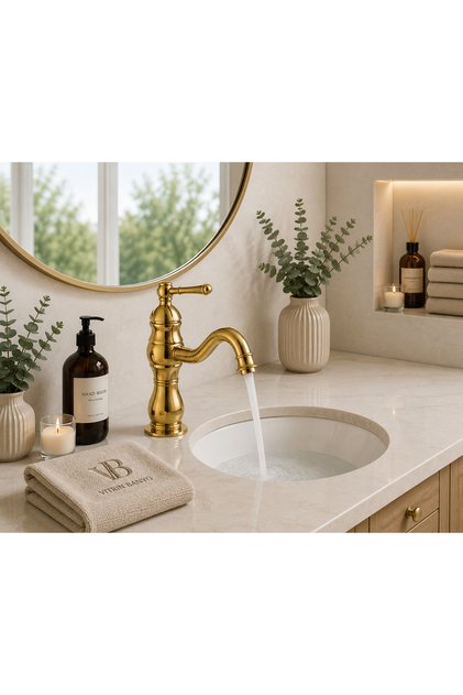 Gold Antique Lavatory Faucet – Classic Retro Single Handle Bathroom Faucet
