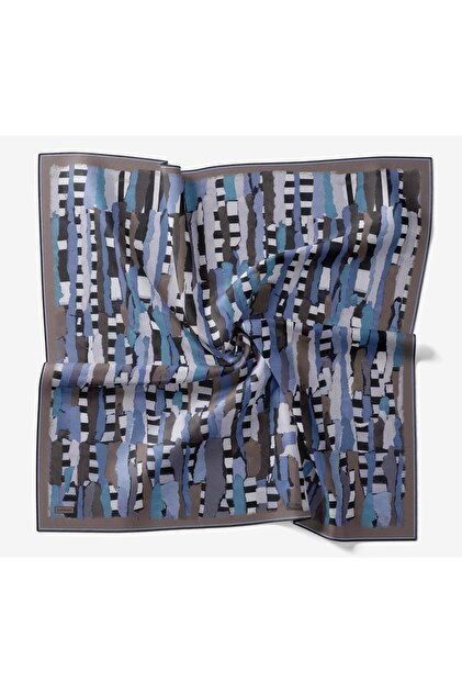 Twill Silk Scarf Stripe Indigo
