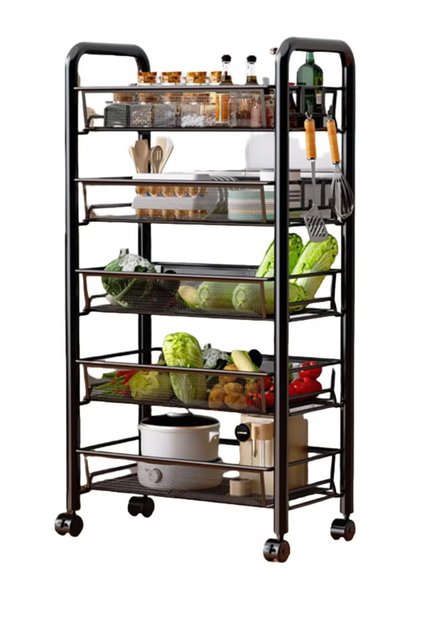 5 Tier Metal Rolling Utility Cart Organizer,Storage Cart,Utility Organizer Cart Storage Shelves with 4 Wheels Multipurpose Organizer Trolley with Casters for Kitchen Bathroom,Bedroom,Office Black